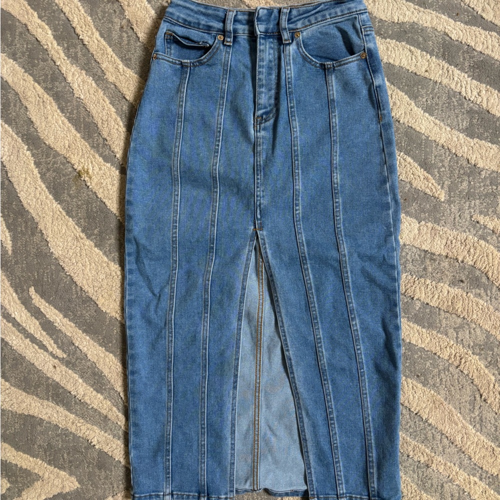 House of Harlow 1960 Blue Panelled Denim Straight Leg Skirt